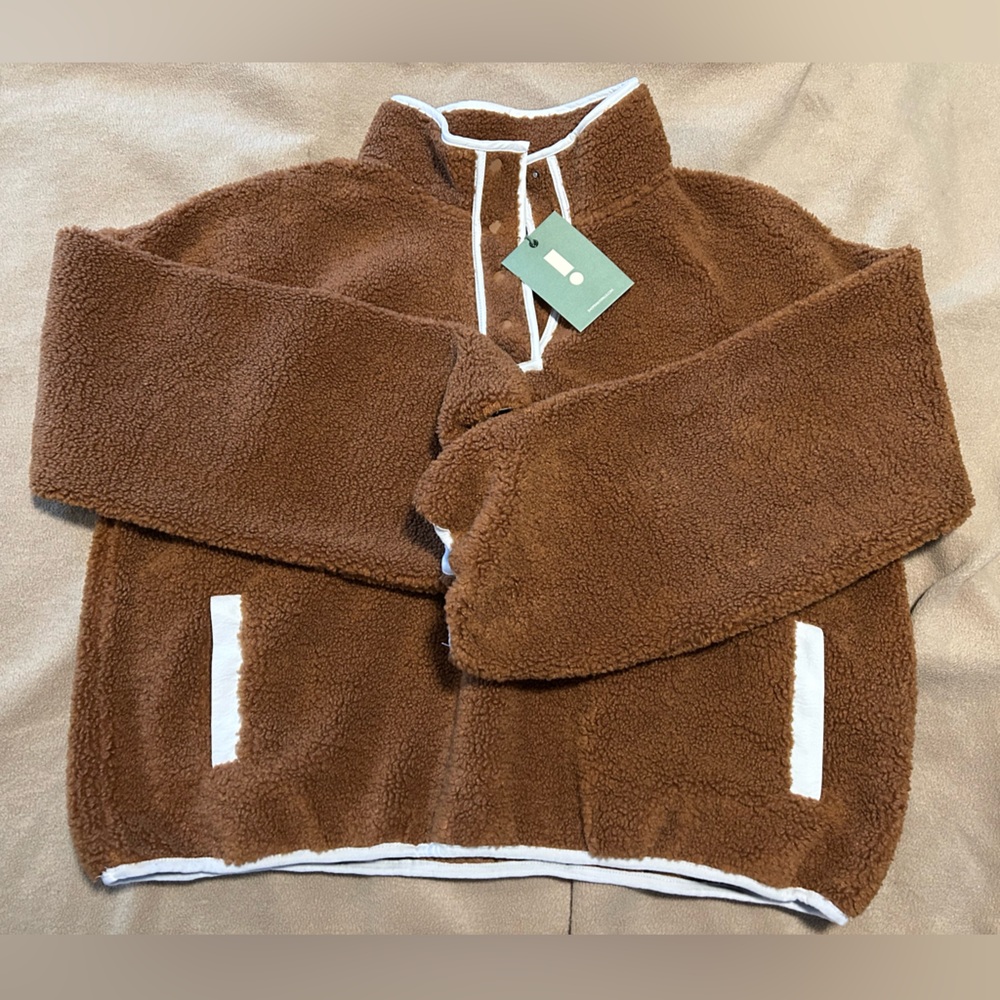 Daily Drills Brown Sherpa Pullover Jacket with White Trim